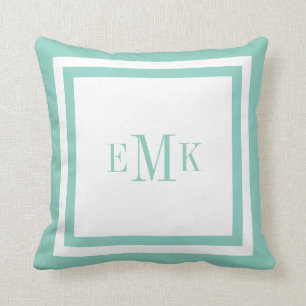 Aqua Preppy Ribbon Dots Custom Monogram Kissen