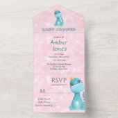 Aqua Princess Niedlich Dinosaurier Pink Peony Baby All In One Einladung (Innen Boden)