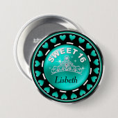 Aqua Prinzessin Tiara Love Hearts | des Bonbon-16 Button (Vorne & Hinten)