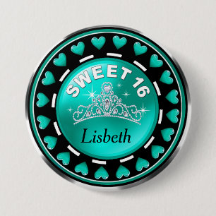 Aqua Prinzessin Tiara Love Hearts   des Bonbon-16 Button