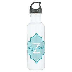 Aqua Quatrefoil Monogramm Edelstahlflasche
