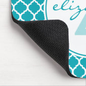 Aqua Quatrefoil Monogramm Mousepad (Ecke)
