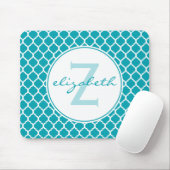 Aqua Quatrefoil Monogramm Mousepad (Mit Mouse)