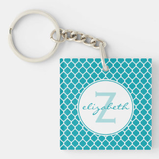 Aqua Quatrefoil Monogramm Schlüsselanhänger