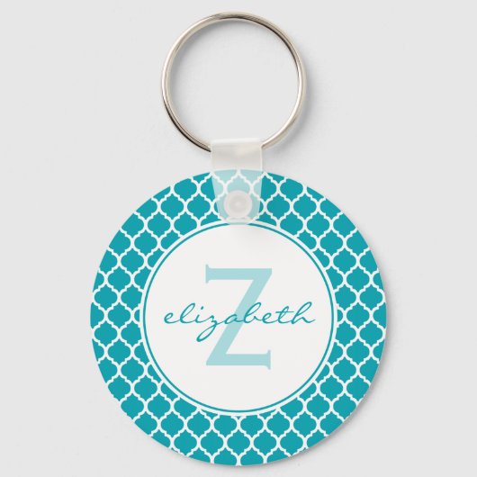 Aqua Quatrefoil Monogramm Schlüsselanhänger (Vorderseite)