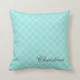 Aqua Quatrefoil Muster-Monogramm-Kissen Kissen