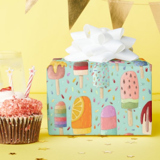 Aqua Rainbow Popsicles & Sprinkles Geschenkartikel Geschenkpapier (Geburtstagsparty)