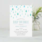 Aqua Raindrops | Einladung von Baby Sprinkle (Stehend Vorderseite)