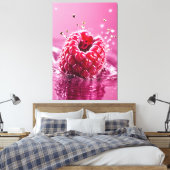 Aqua Raspberry Stretched Canvas Print Leinwanddruck (Insitu (Schlafzimmer))