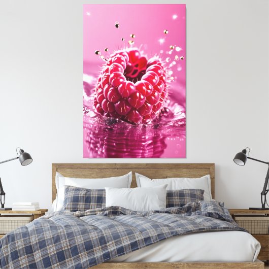 Aqua Raspberry Stretched Canvas Print Leinwanddruck (Insitu (Schlafzimmer))