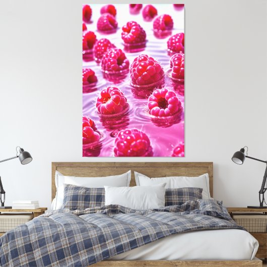 Aqua Raspberry Stretched Canvas Print Leinwanddruck (Insitu (Schlafzimmer))