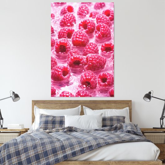 Aqua Raspberry Stretched Canvas Print Leinwanddruck (Insitu (Schlafzimmer))