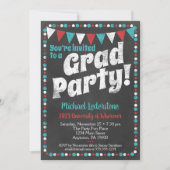Aqua Red Chalkboard Graduation Party Einladung (Vorderseite)