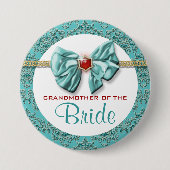 Aqua Red Gold Damask "Bridal Buttons" Button (Vorderseite)