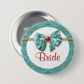 Aqua Red Gold Damask "Bridal Buttons" Button (Vorne & Hinten)