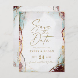 Aqua Red & Gold Winter Wedding Save the Date Ankündigungspostkarte