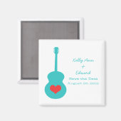 Aqua/Red Guitar Heart Save the Date Magnet (Vorderseite/Rückseite)