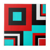 Aqua Red Schwarz-weiß Geometric Block Fliese (Vorderseite)