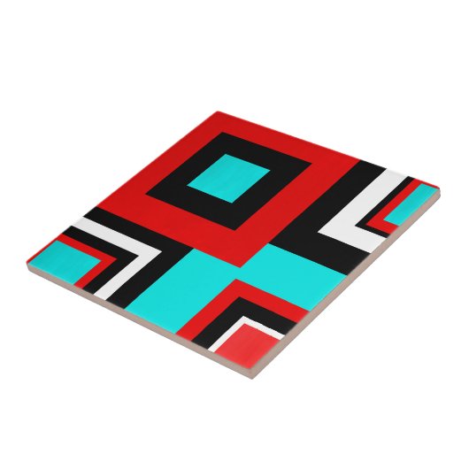 Aqua Red Schwarz-weiß Geometric Block Fliese (Seite)
