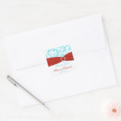 Aqua, Red und White Damask Wedding Favor Sticker (Umschlag)