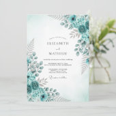 Aqua Refreshing Botanical Wedding Einladung (Stehend Vorderseite)
