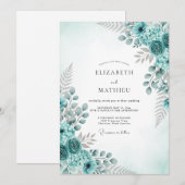 Aqua Refreshing Botanical Wedding Einladung (Vorne/Hinten)