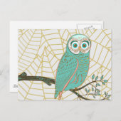 Aqua Retro Owl Design Postkarte (Vorne/Hinten)
