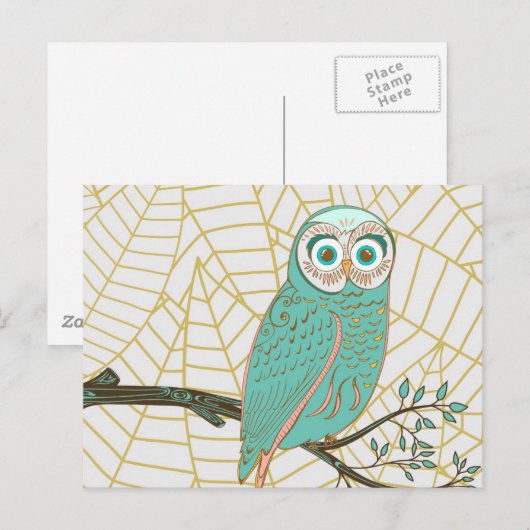 Aqua Retro Owl Design Postkarte (Vorne/Hinten)