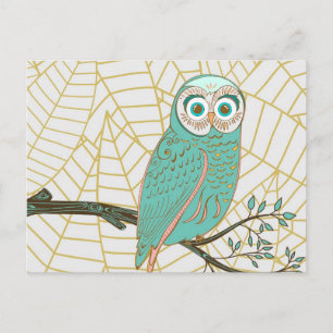 Aqua Retro Owl Design Postkarte
