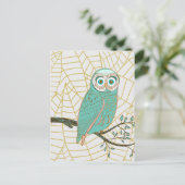 Aqua Retro Owl Design Postkarte (Stehend Vorderseite)