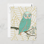 Aqua Retro Owl Design Postkarte (Vorne/Hinten)