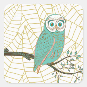 Aqua Retro Owl Design Quadratischer Aufkleber