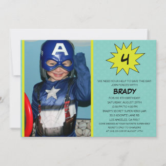 Aqua Rette das Day Superhero Foto Geburtstagsparty Einladung