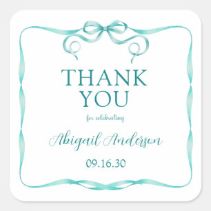 Aqua Ribbon Baby Sprinkle Vielen Dank Quadratischer Aufkleber