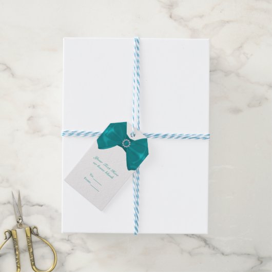 Aqua Ribbon Bow & Diamonds Brautparty Elegante Geschenkanhänger (Mit Garn)