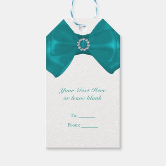 Aqua Ribbon Bow & Diamonds Brautparty Elegante Geschenkanhänger (Vorderseite)