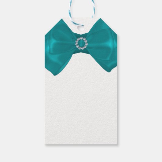 Aqua Ribbon Bow & Diamonds Brautparty Elegante Geschenkanhänger (Rückseite)