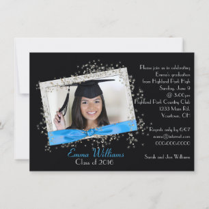 Aqua Ribbon mit Glitzer Abschluss Einladung