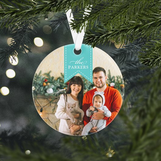 Aqua Ribbon | PERSONALISIERTES FOTO Ornament