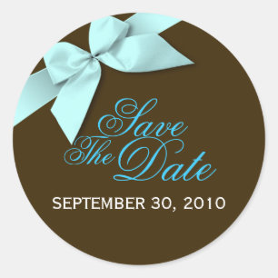 Aqua Ribbon Save the Date Hochzeitsankündigung Runder Aufkleber