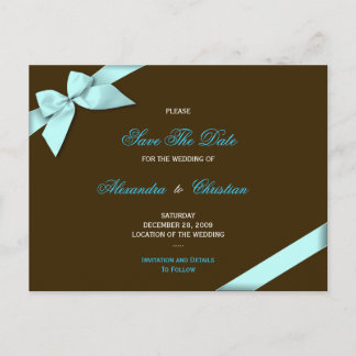Aqua Ribbon Wedding Save the Date 4 Ankündigungspostkarte