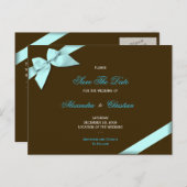 Aqua Ribbon Wedding Save the Date 4 Ankündigungspostkarte (Vorne/Hinten)