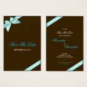 Aqua Ribbon Wedding Save the Date MiniCard (Vorne & Hinten)