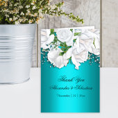 Aqua Romance White Floral Wedding Dankeskarte