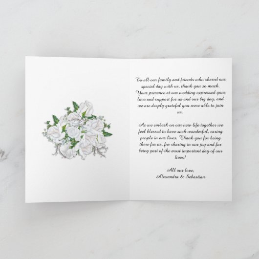 Aqua Romance White Floral Wedding Dankeskarte (Innenseite)