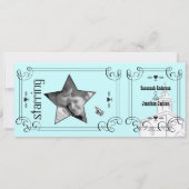 Aqua Romantic Chapel Ticket Wedge Einladung (Rückseite)