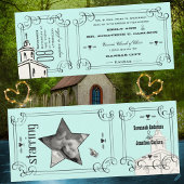 Aqua Romantic Chapel Ticket Wedge Einladung