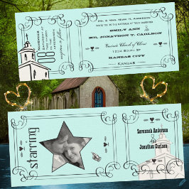 Aqua Romantic Chapel Ticket Wedge Einladung