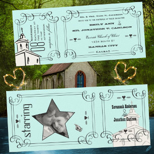 Aqua Romantisches Kapellenticket Hochzeit Einladung