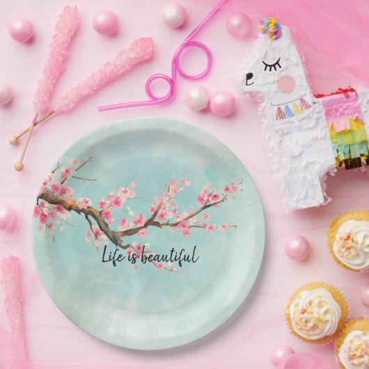 Aqua Rosa Kirschblütenblüte Pappteller (Party)